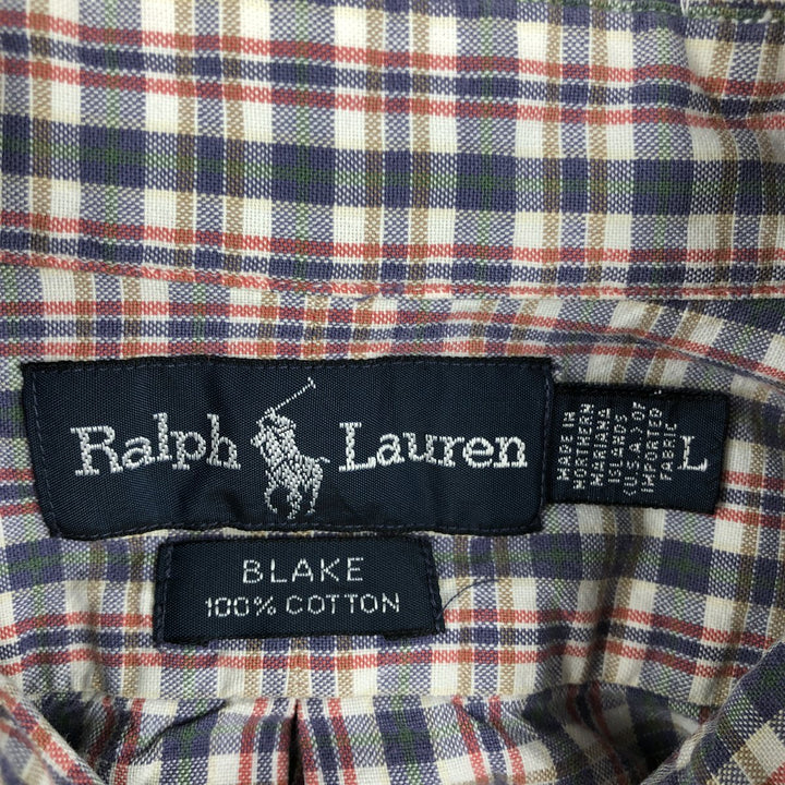 Ralph Lauren BLAKE short sleeve button down check shirt, men's size L cotton red type Vintage Second Hand