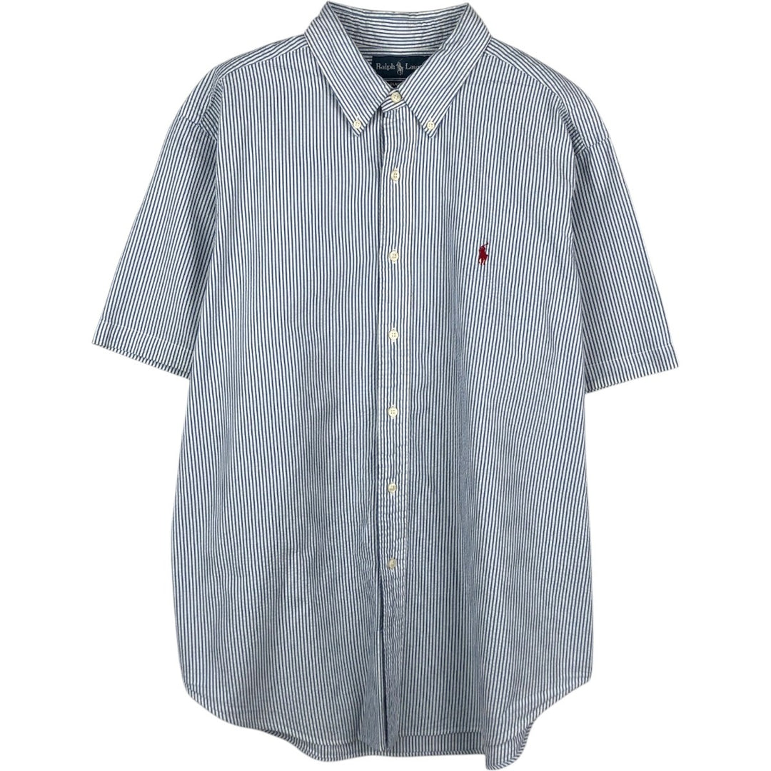 Ralph Lauren CLASSIC FIT Classic Fit Seersucker Short Sleeve Button Down Striped Shirt Men's XL cotton blue type Vintage Second Hand