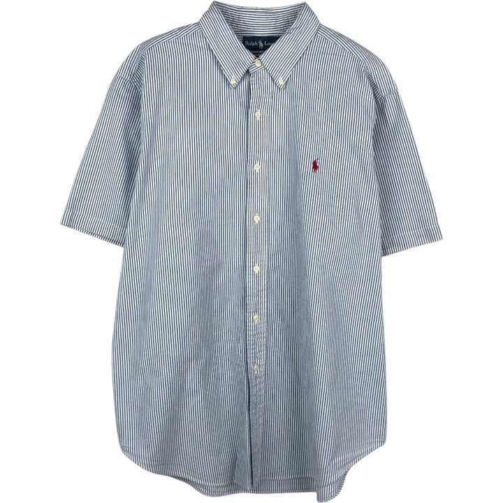Ralph Lauren CLASSIC FIT Classic Fit Seersucker Short Sleeve Button Down Striped Shirt Men's XL cotton blue type Vintage Second Hand