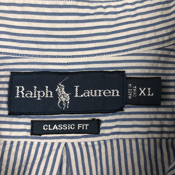 Ralph Lauren CLASSIC FIT Classic Fit Seersucker Short Sleeve Button Down Striped Shirt Men's XL cotton blue type Vintage Second Hand