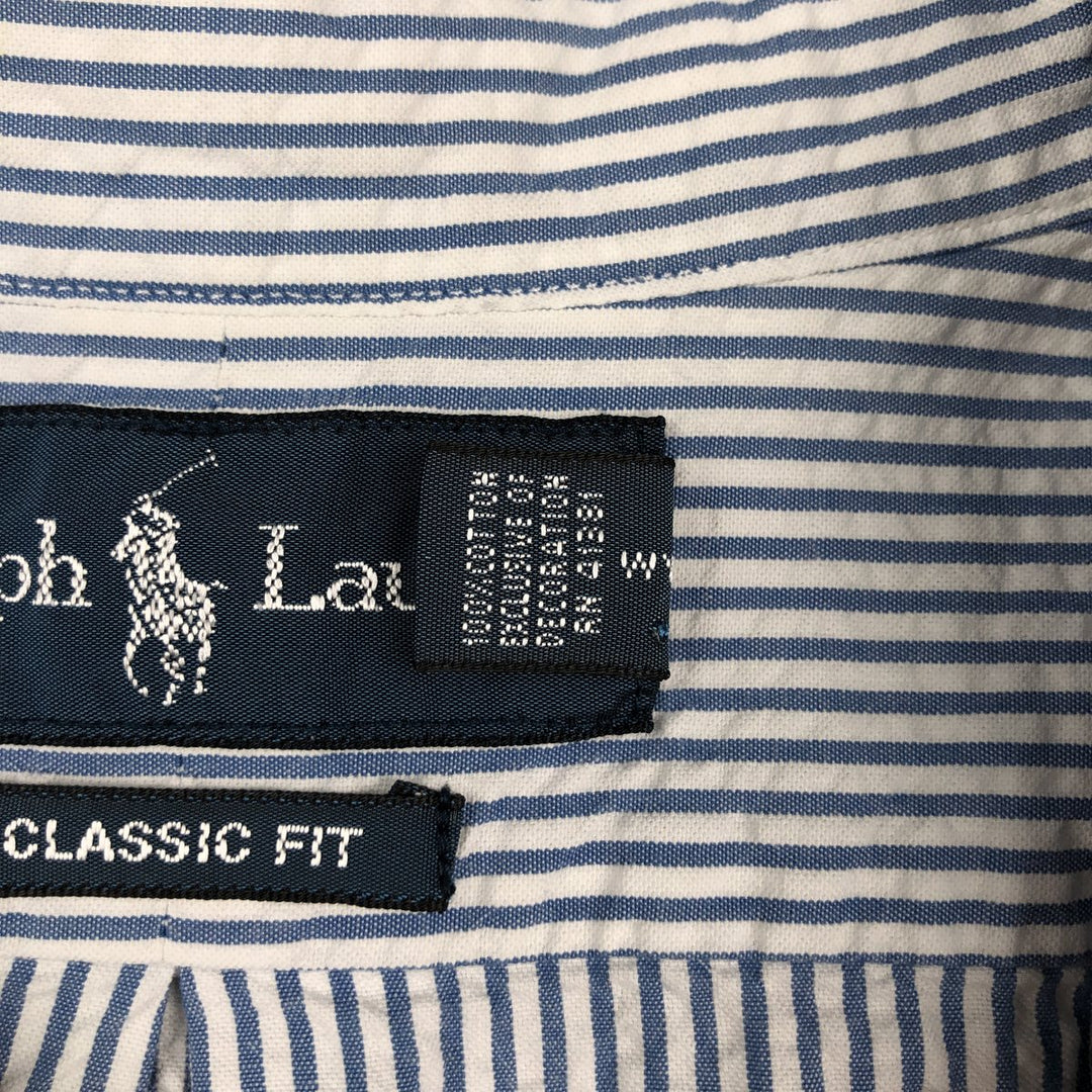 Ralph Lauren CLASSIC FIT Classic Fit Seersucker Short Sleeve Button Down Striped Shirt Men's XL cotton blue type Vintage Second Hand