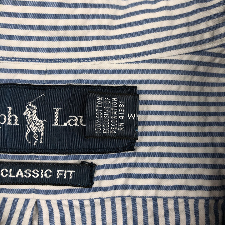 Ralph Lauren CLASSIC FIT Classic Fit Seersucker Short Sleeve Button Down Striped Shirt Men's XL cotton blue type Vintage Second Hand