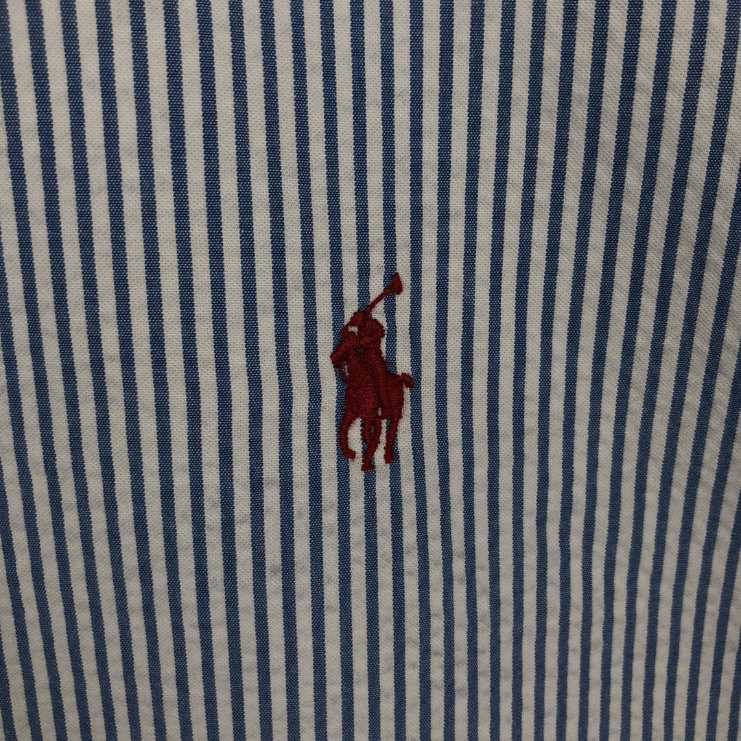 Ralph Lauren CLASSIC FIT Classic Fit Seersucker Short Sleeve Button Down Striped Shirt Men's XL cotton blue type Vintage Second Hand