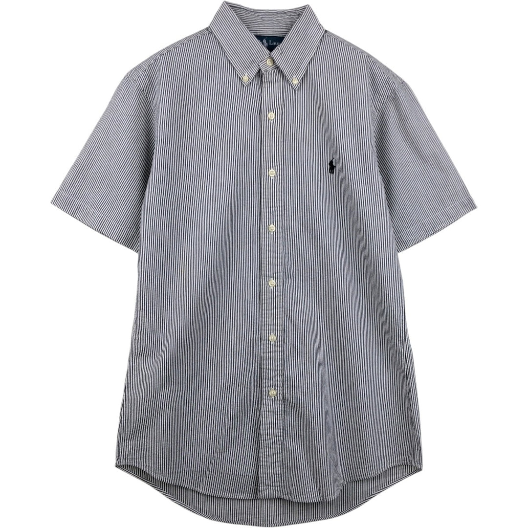 Ralph Lauren CUSTOM FIT seersucker short-sleeved button-down striped shirt, men's size S (approx.) cotton white type Vintage Second Hand