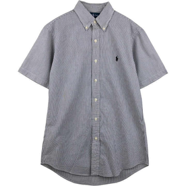 Ralph Lauren CUSTOM FIT seersucker short-sleeved button-down striped shirt, men's size S (approx.) cotton white type Vintage Second Hand