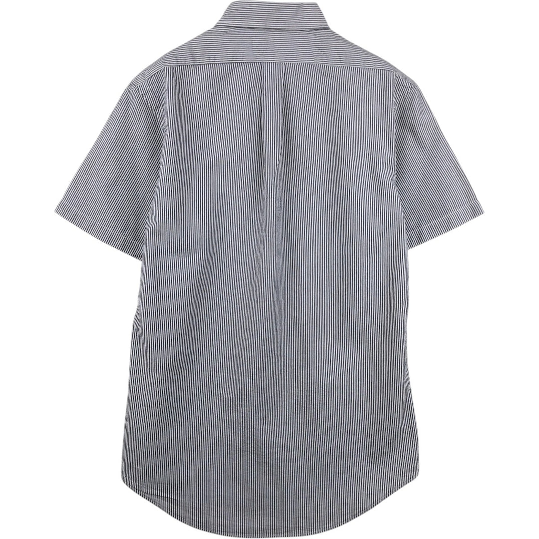 Ralph Lauren CUSTOM FIT seersucker short-sleeved button-down striped shirt, men's size S (approx.) cotton white type Vintage Second Hand