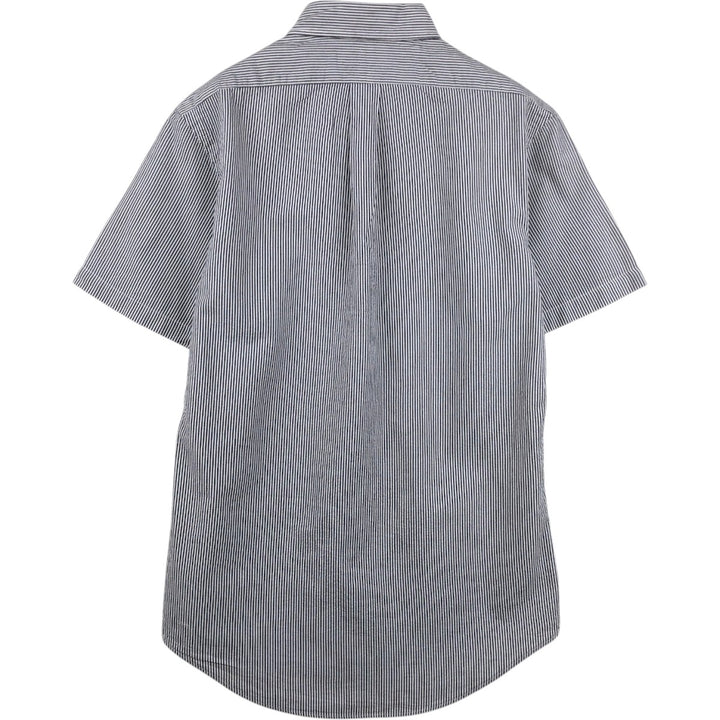 Ralph Lauren CUSTOM FIT seersucker short-sleeved button-down striped shirt, men's size S (approx.) cotton white type Vintage Second Hand