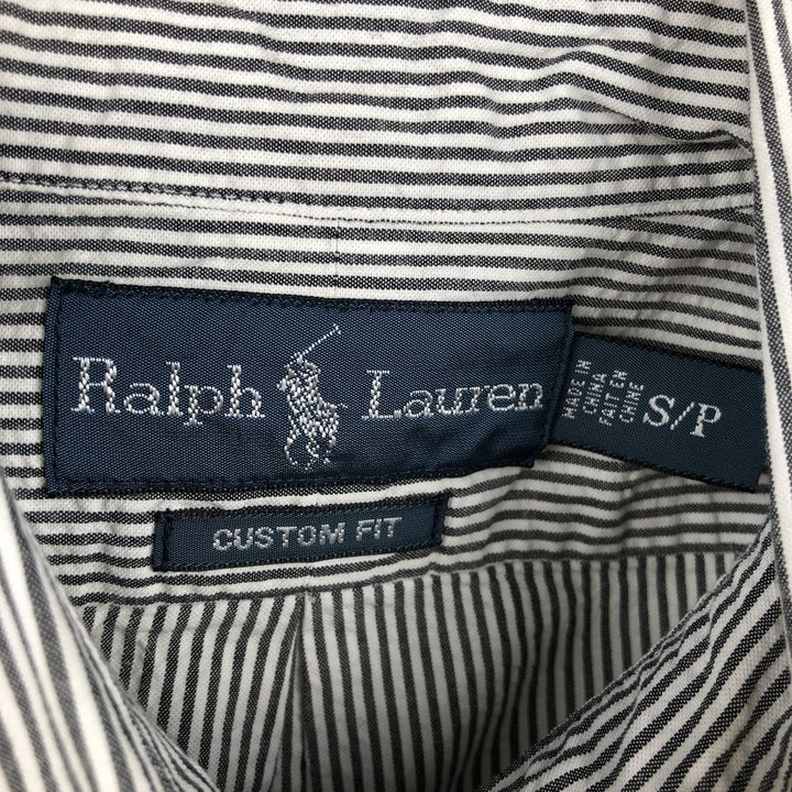 Ralph Lauren CUSTOM FIT seersucker short-sleeved button-down striped shirt, men's size S (approx.) cotton white type Vintage Second Hand