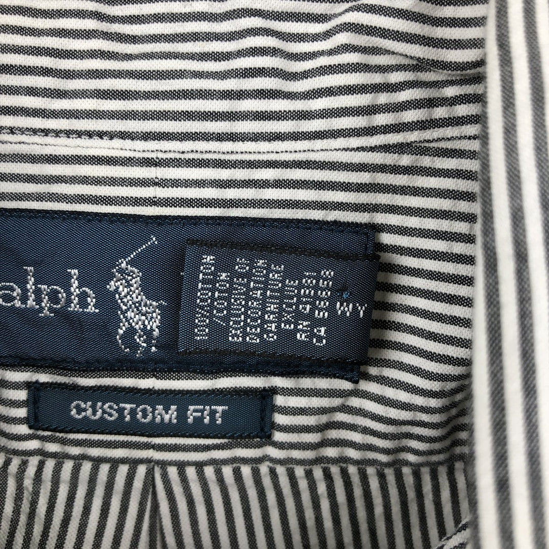 Ralph Lauren CUSTOM FIT seersucker short-sleeved button-down striped shirt, men's size S (approx.) cotton white type Vintage Second Hand