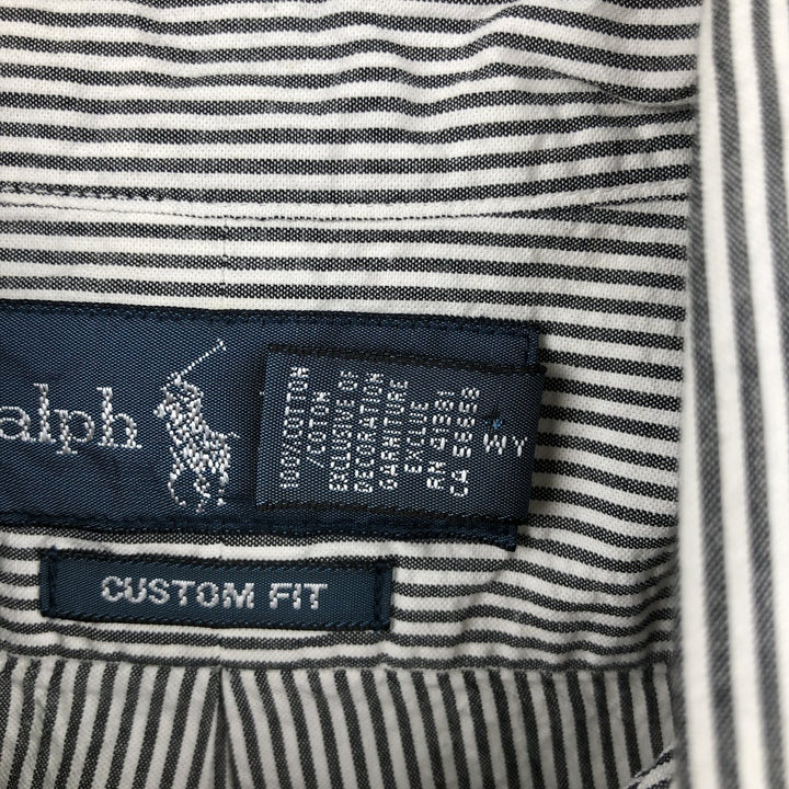 Ralph Lauren CUSTOM FIT seersucker short-sleeved button-down striped shirt, men's size S (approx.) cotton white type Vintage Second Hand