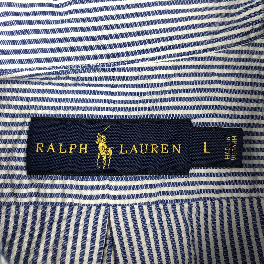 Ralph Lauren RALPH LAUREN Seersucker short sleeve button down striped shirt Men's L size cotton blue type Vintage Second Hand