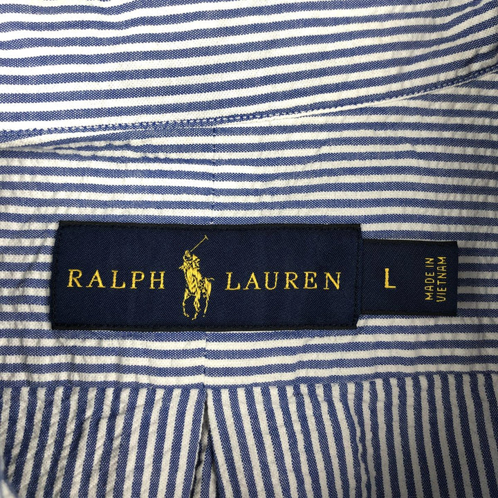 Ralph Lauren RALPH LAUREN Seersucker short sleeve button down striped shirt Men's L size cotton blue type Vintage Second Hand