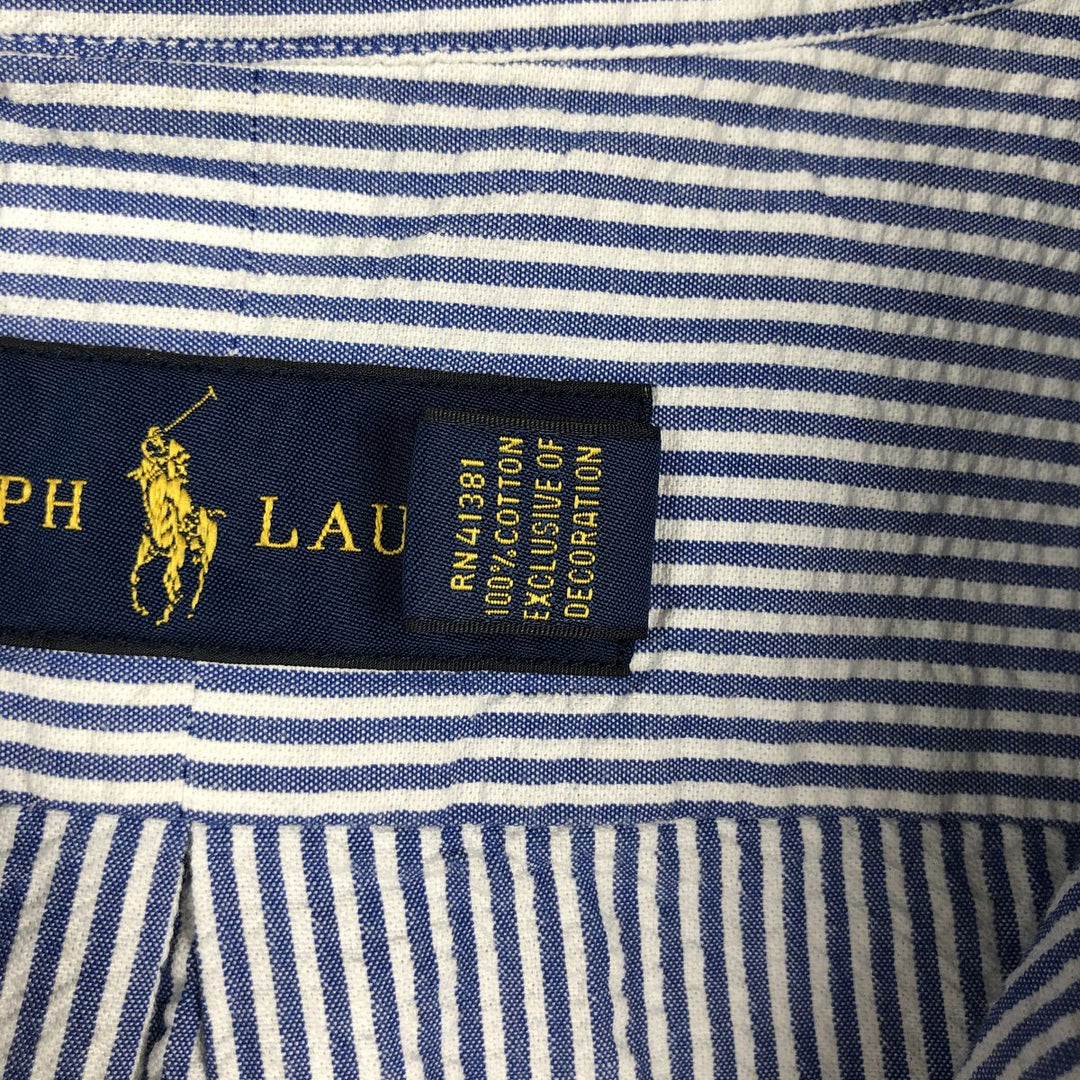 Ralph Lauren RALPH LAUREN Seersucker short sleeve button down striped shirt Men's L size cotton blue type Vintage Second Hand