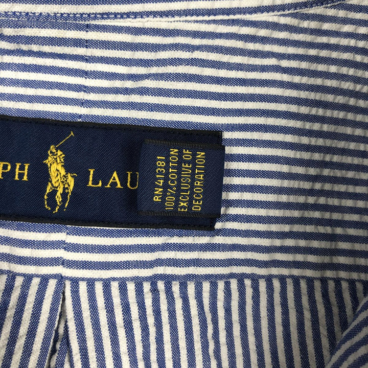 Ralph Lauren RALPH LAUREN Seersucker short sleeve button down striped shirt Men's L size cotton blue type Vintage Second Hand