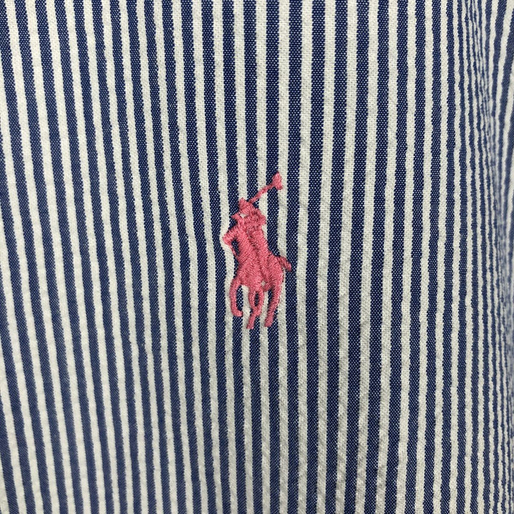 Ralph Lauren RALPH LAUREN Seersucker short sleeve button down striped shirt Men's L size cotton blue type Vintage Second Hand