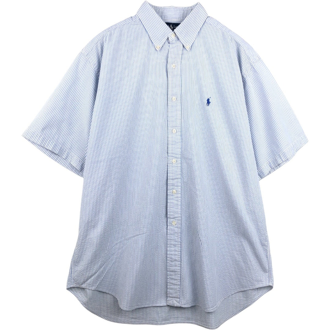 Ralph Lauren BLAKE Seersucker Short Sleeve Button Down Striped Shirt Men's Size L cotton blue type Vintage Second Hand