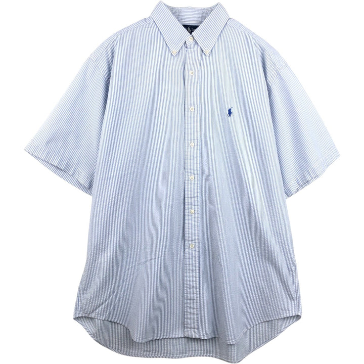 Ralph Lauren BLAKE Seersucker Short Sleeve Button Down Striped Shirt Men's Size L cotton blue type Vintage Second Hand