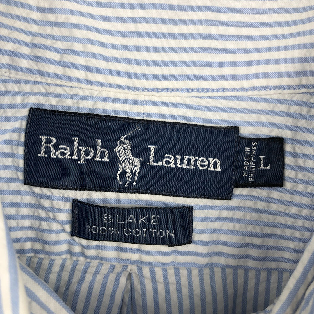 Ralph Lauren BLAKE Seersucker Short Sleeve Button Down Striped Shirt Men's Size L cotton blue type Vintage Second Hand