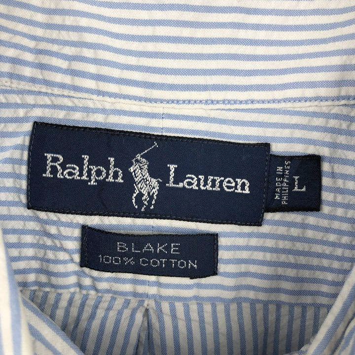 Ralph Lauren BLAKE Seersucker Short Sleeve Button Down Striped Shirt Men's Size L cotton blue type Vintage Second Hand