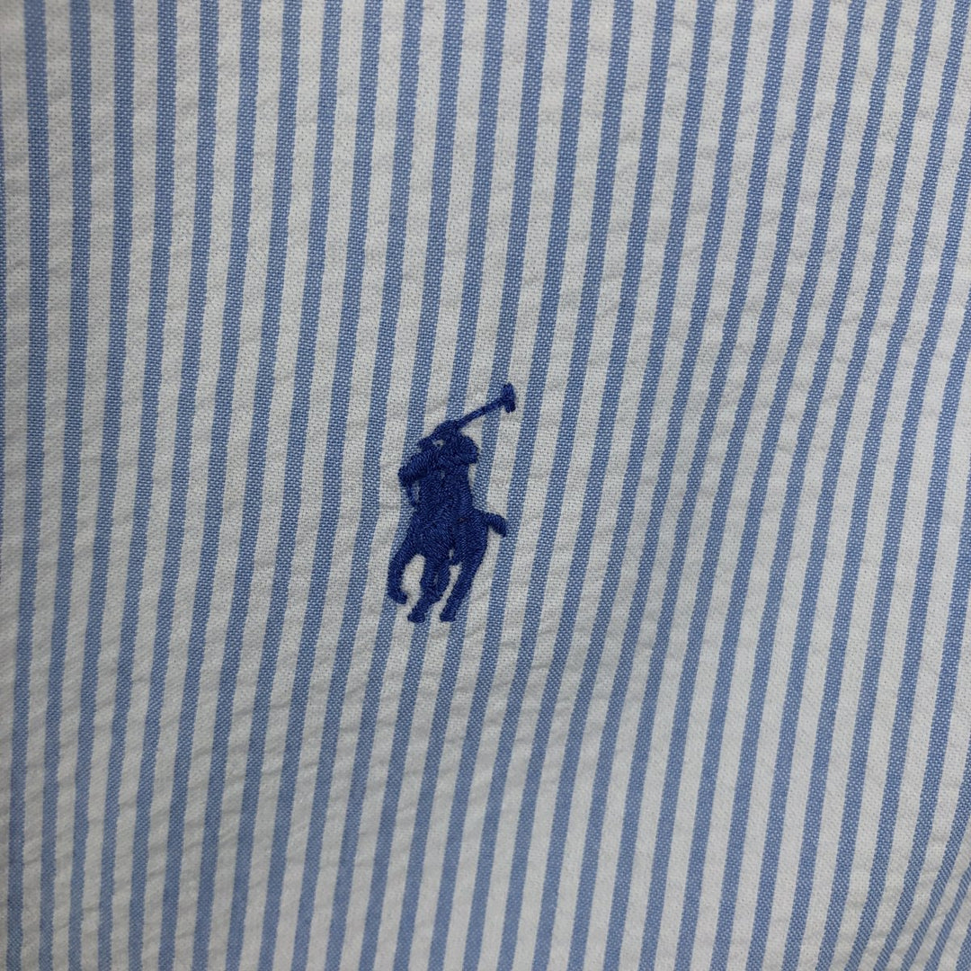 Ralph Lauren BLAKE Seersucker Short Sleeve Button Down Striped Shirt Men's Size L cotton blue type Vintage Second Hand