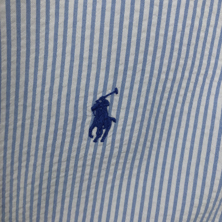 Ralph Lauren BLAKE Seersucker Short Sleeve Button Down Striped Shirt Men's Size L cotton blue type Vintage Second Hand