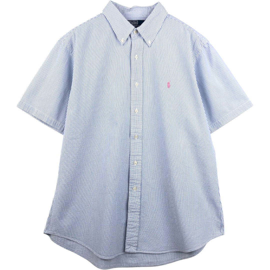 Ralph Lauren CUSTOM FIT Seersucker Short Sleeve Button Down Striped Shirt Men's XL cotton blue type Vintage Second Hand