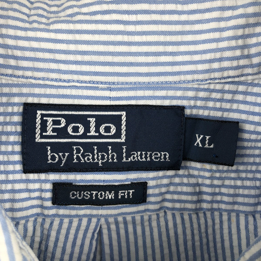 Ralph Lauren CUSTOM FIT Seersucker Short Sleeve Button Down Striped Shirt Men's XL cotton blue type Vintage Second Hand