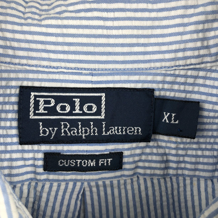 Ralph Lauren CUSTOM FIT Seersucker Short Sleeve Button Down Striped Shirt Men's XL cotton blue type Vintage Second Hand