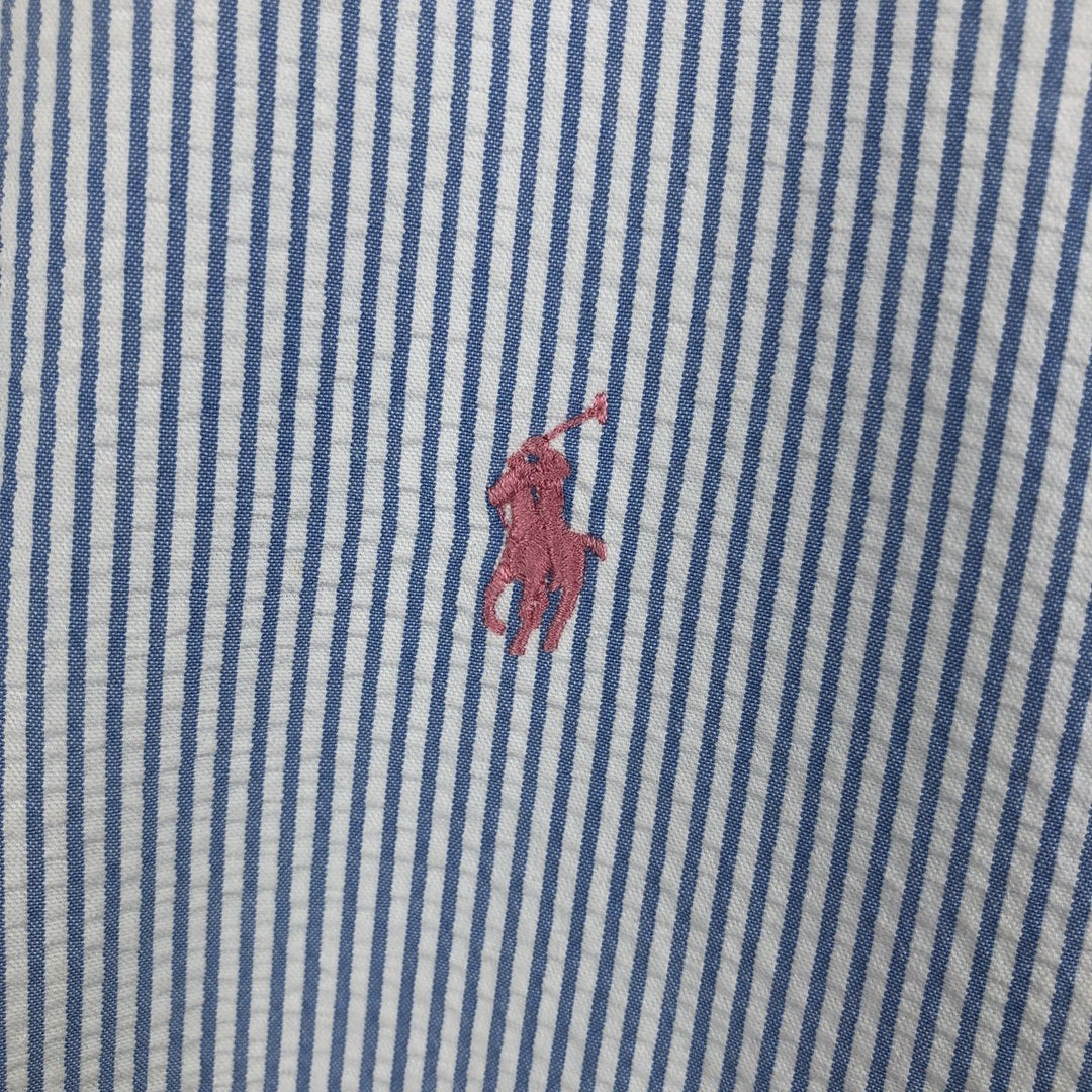 Ralph Lauren CUSTOM FIT Seersucker Short Sleeve Button Down Striped Shirt Men's XL cotton blue type Vintage Second Hand