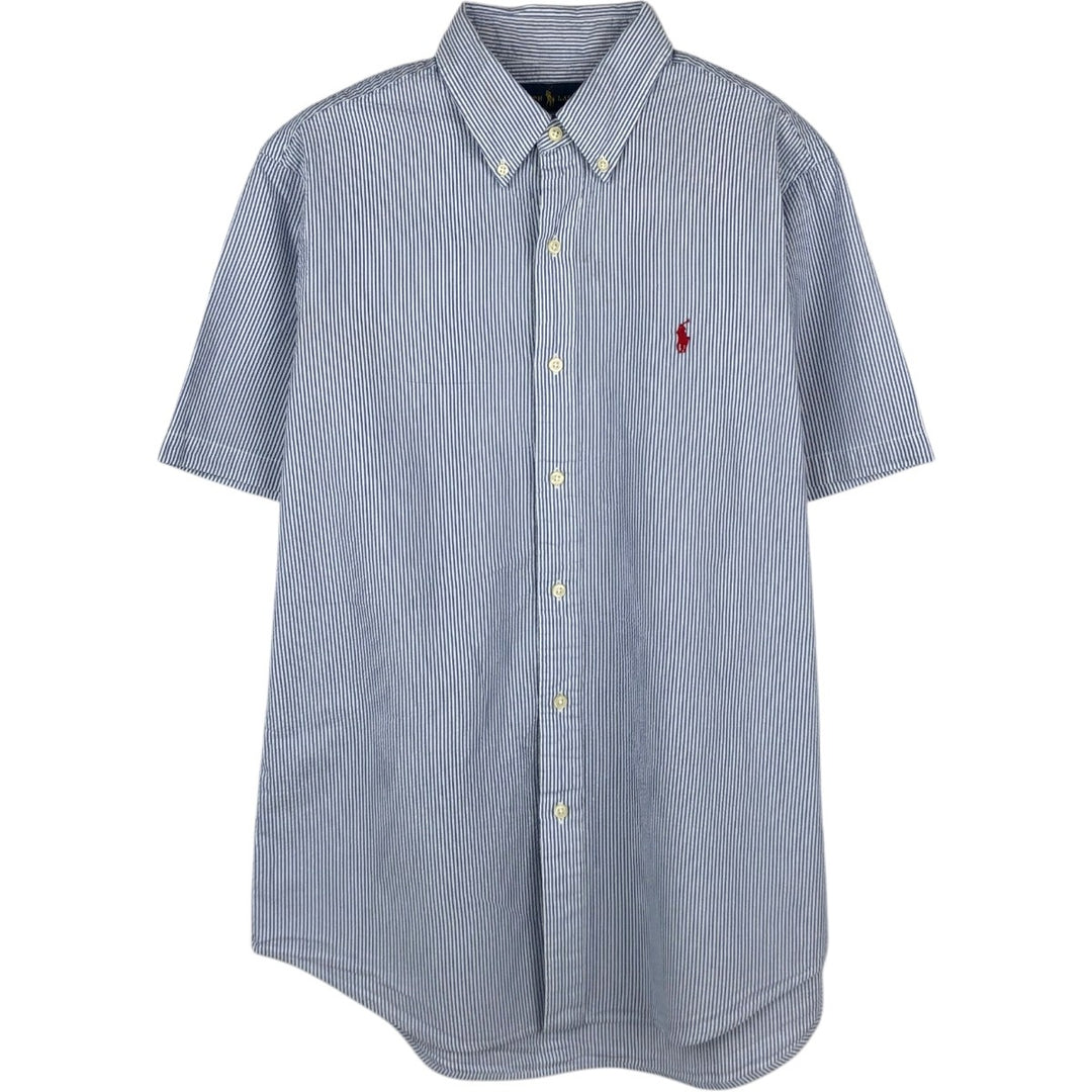Ralph Lauren Seersucker Short Sleeve Button Down Striped Shirt Men's M Size cotton blue type Vintage Second Hand