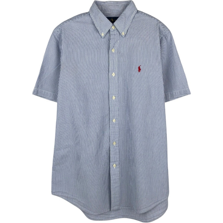 Ralph Lauren Seersucker Short Sleeve Button Down Striped Shirt Men's M Size cotton blue type Vintage Second Hand