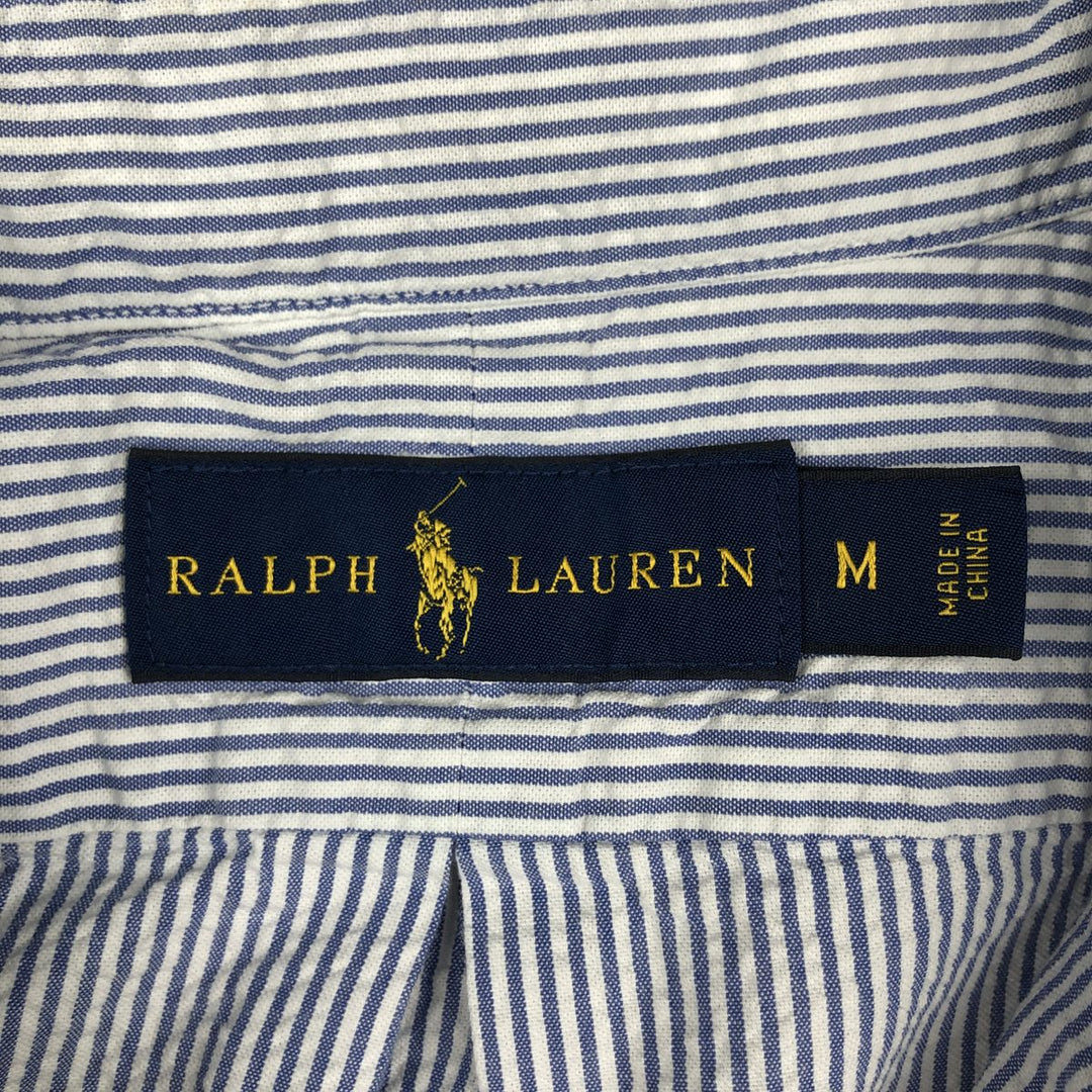 Ralph Lauren Seersucker Short Sleeve Button Down Striped Shirt Men's M Size cotton blue type Vintage Second Hand