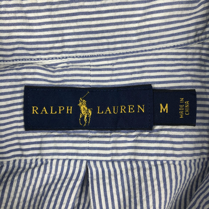 Ralph Lauren Seersucker Short Sleeve Button Down Striped Shirt Men's M Size cotton blue type Vintage Second Hand