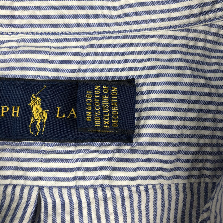 Ralph Lauren Seersucker Short Sleeve Button Down Striped Shirt Men's M Size cotton blue type Vintage Second Hand