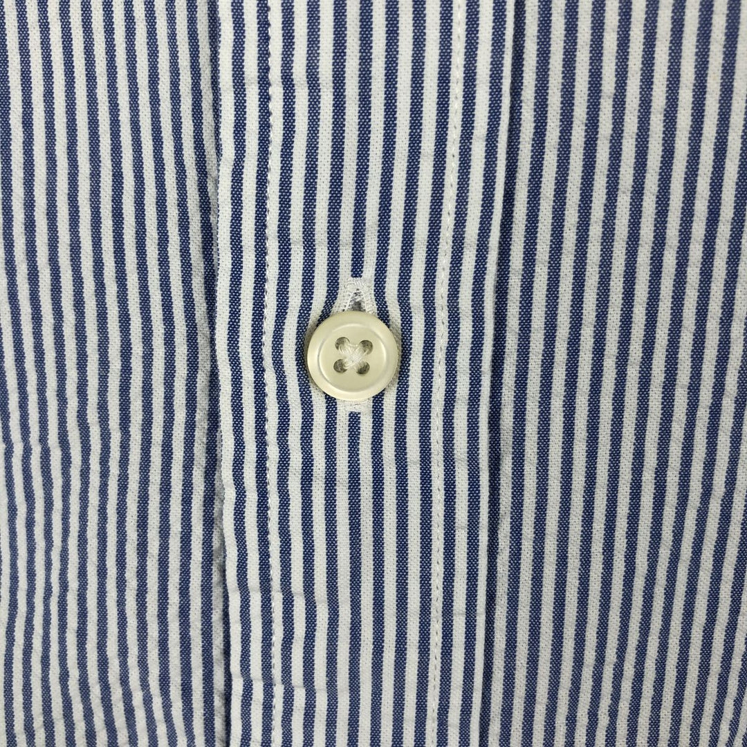 Ralph Lauren Seersucker Short Sleeve Button Down Striped Shirt Men's M Size cotton blue type Vintage Second Hand