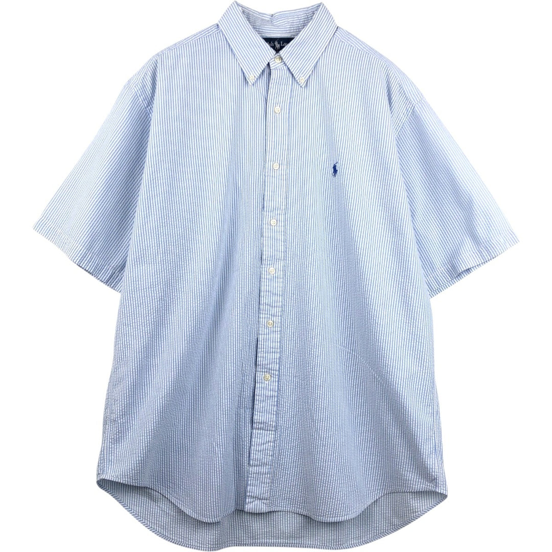 Ralph Lauren BLAKE Seersucker Short Sleeve Button Down Striped Shirt Men's Size L cotton blue type Vintage Second Hand