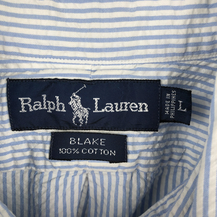 Ralph Lauren BLAKE Seersucker Short Sleeve Button Down Striped Shirt Men's Size L cotton blue type Vintage Second Hand