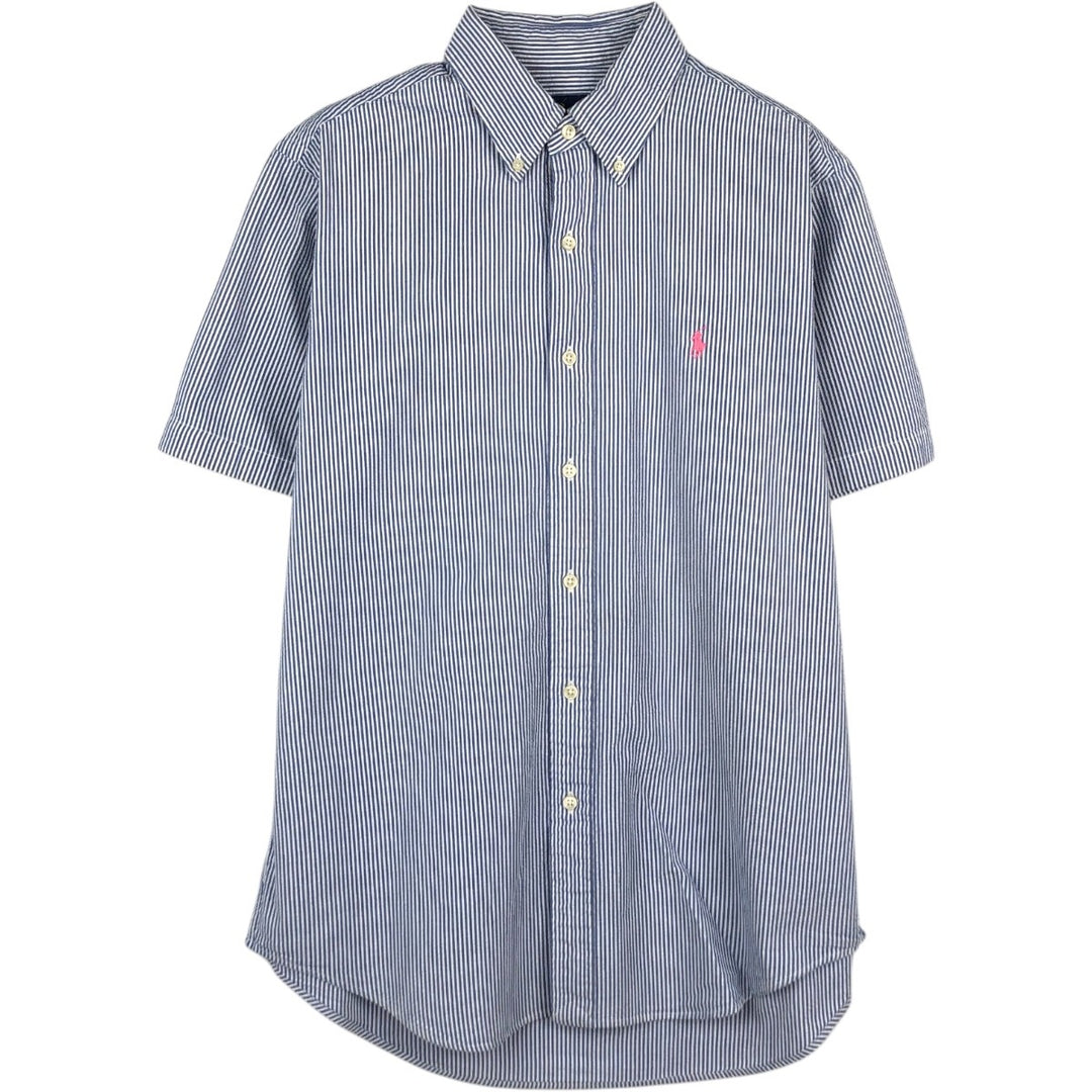 Ralph Lauren Seersucker Short Sleeve Button Down Striped Shirt Men's M Size cotton blue type Vintage Second Hand