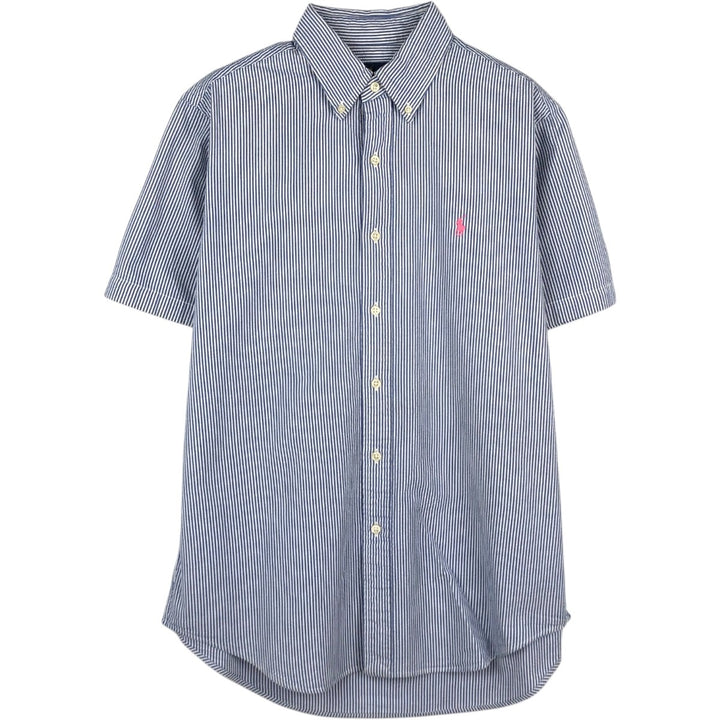 Ralph Lauren Seersucker Short Sleeve Button Down Striped Shirt Men's M Size cotton blue type Vintage Second Hand