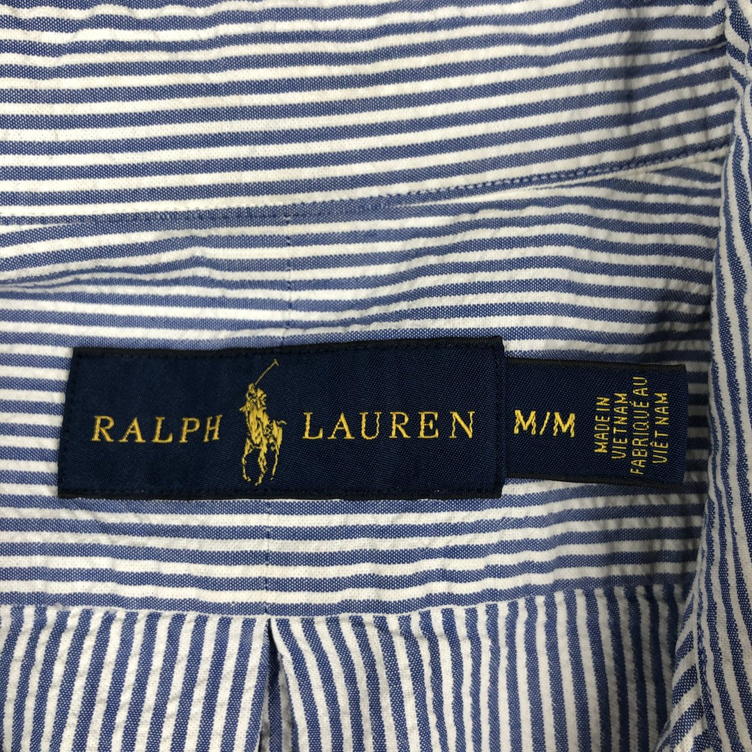 Ralph Lauren Seersucker Short Sleeve Button Down Striped Shirt Men's M Size cotton blue type Vintage Second Hand