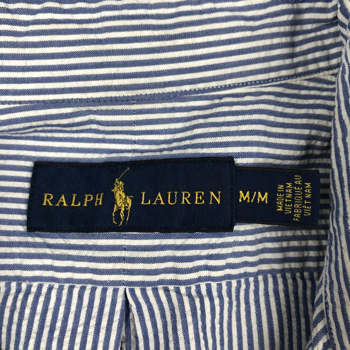 Ralph Lauren Seersucker Short Sleeve Button Down Striped Shirt Men's M Size cotton blue type Vintage Second Hand