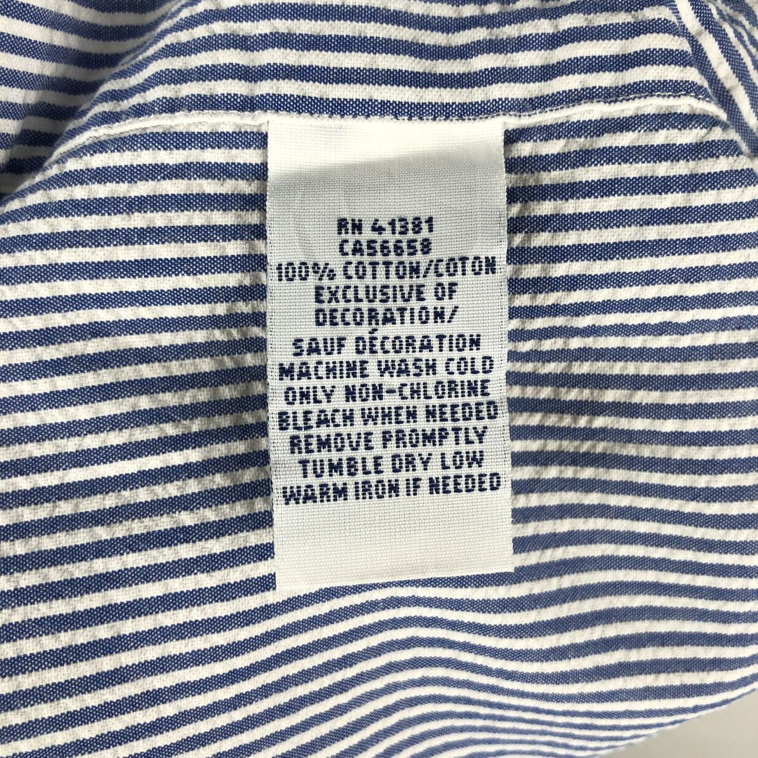 Ralph Lauren Seersucker Short Sleeve Button Down Striped Shirt Men's M Size cotton blue type Vintage Second Hand