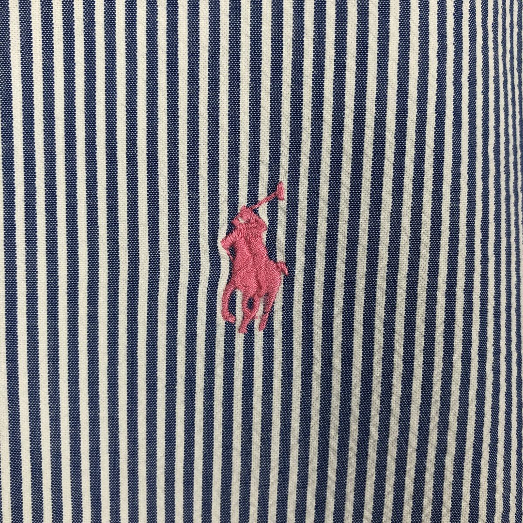 Ralph Lauren Seersucker Short Sleeve Button Down Striped Shirt Men's M Size cotton blue type Vintage Second Hand