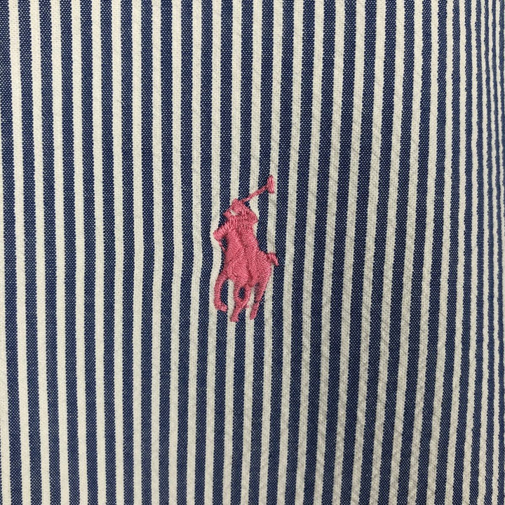 Ralph Lauren Seersucker Short Sleeve Button Down Striped Shirt Men's M Size cotton blue type Vintage Second Hand