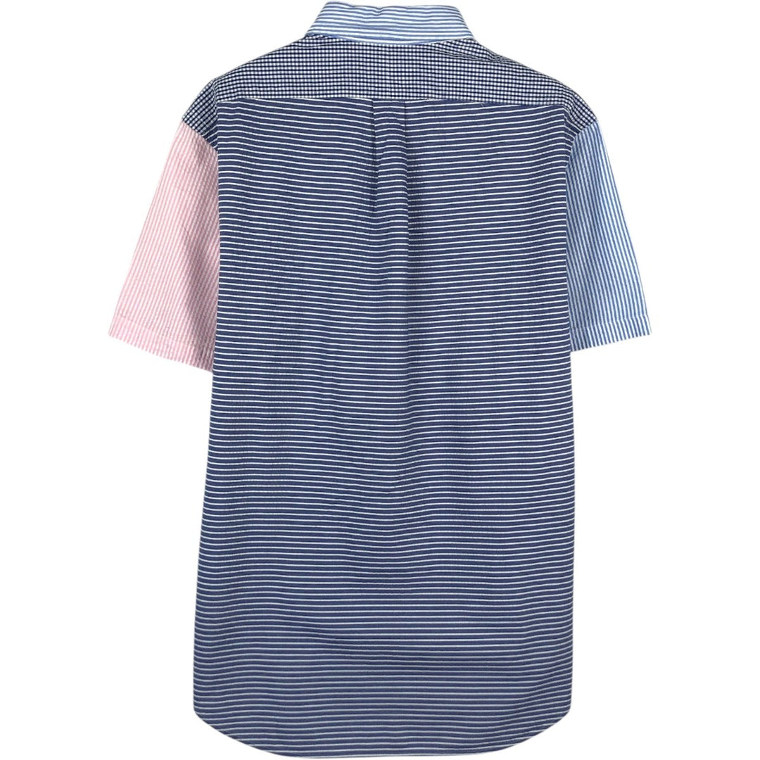 Ralph Lauren Seersucker Short Sleeve Button-Down Striped Shirt, Men's Size L cotton pink type Vintage Second Hand