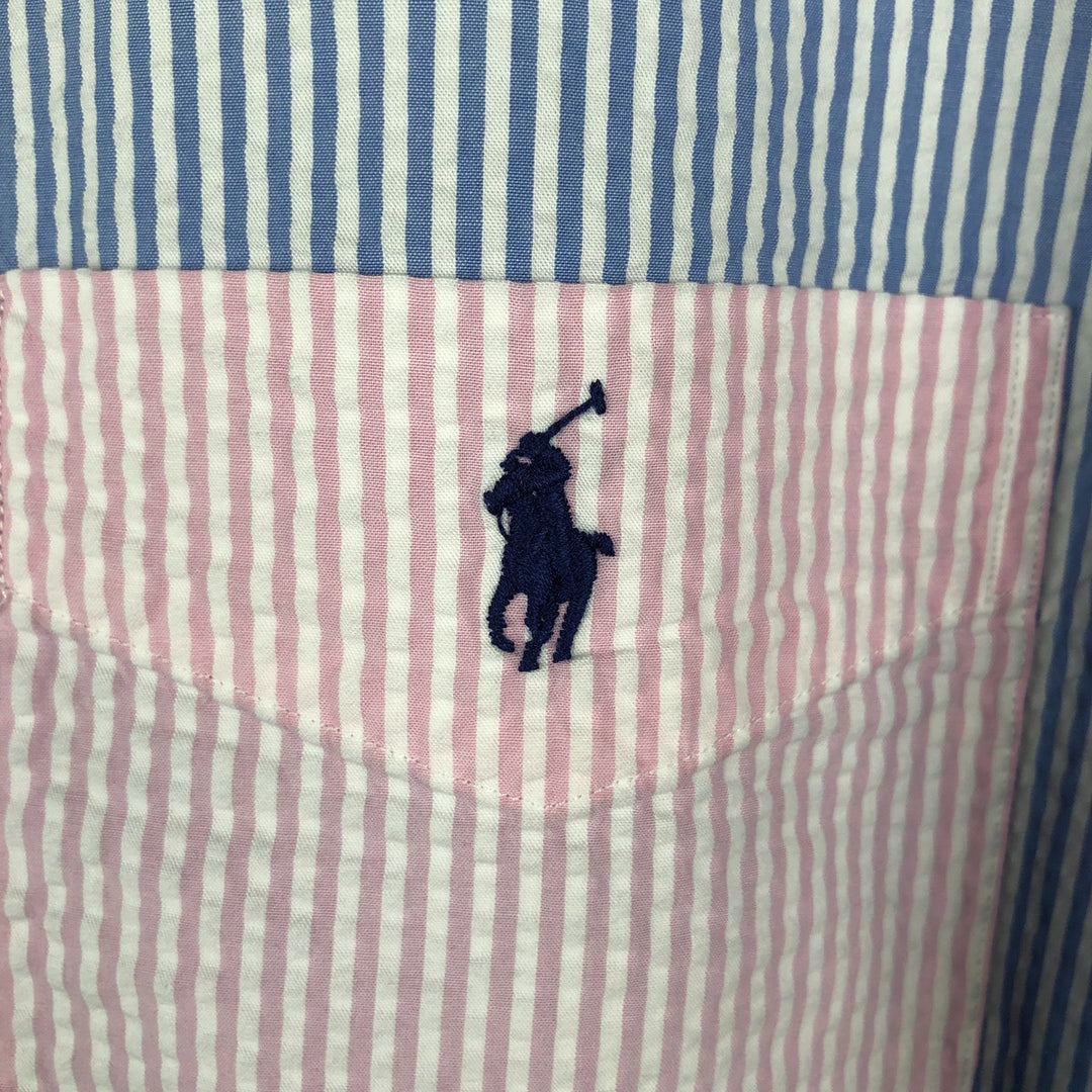 Ralph Lauren Seersucker Short Sleeve Button-Down Striped Shirt, Men's Size L cotton pink type Vintage Second Hand