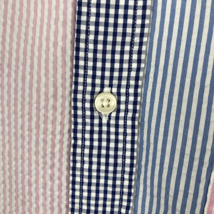 Ralph Lauren Seersucker Short Sleeve Button-Down Striped Shirt, Men's Size L cotton pink type Vintage Second Hand