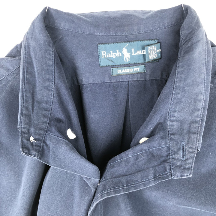 Ralph Lauren Classic Fit Short Sleeve Button Down Shirt Men's XL cotton navy blue type Vintage Second Hand