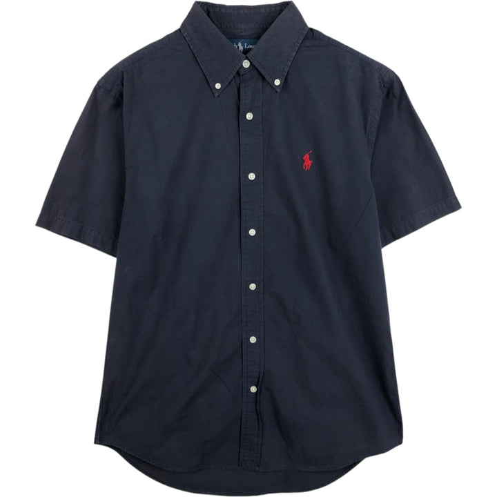 Ralph Lauren CUSTOM FIT short sleeve button down shirt, men's size M cotton navy blue type Vintage Second Hand