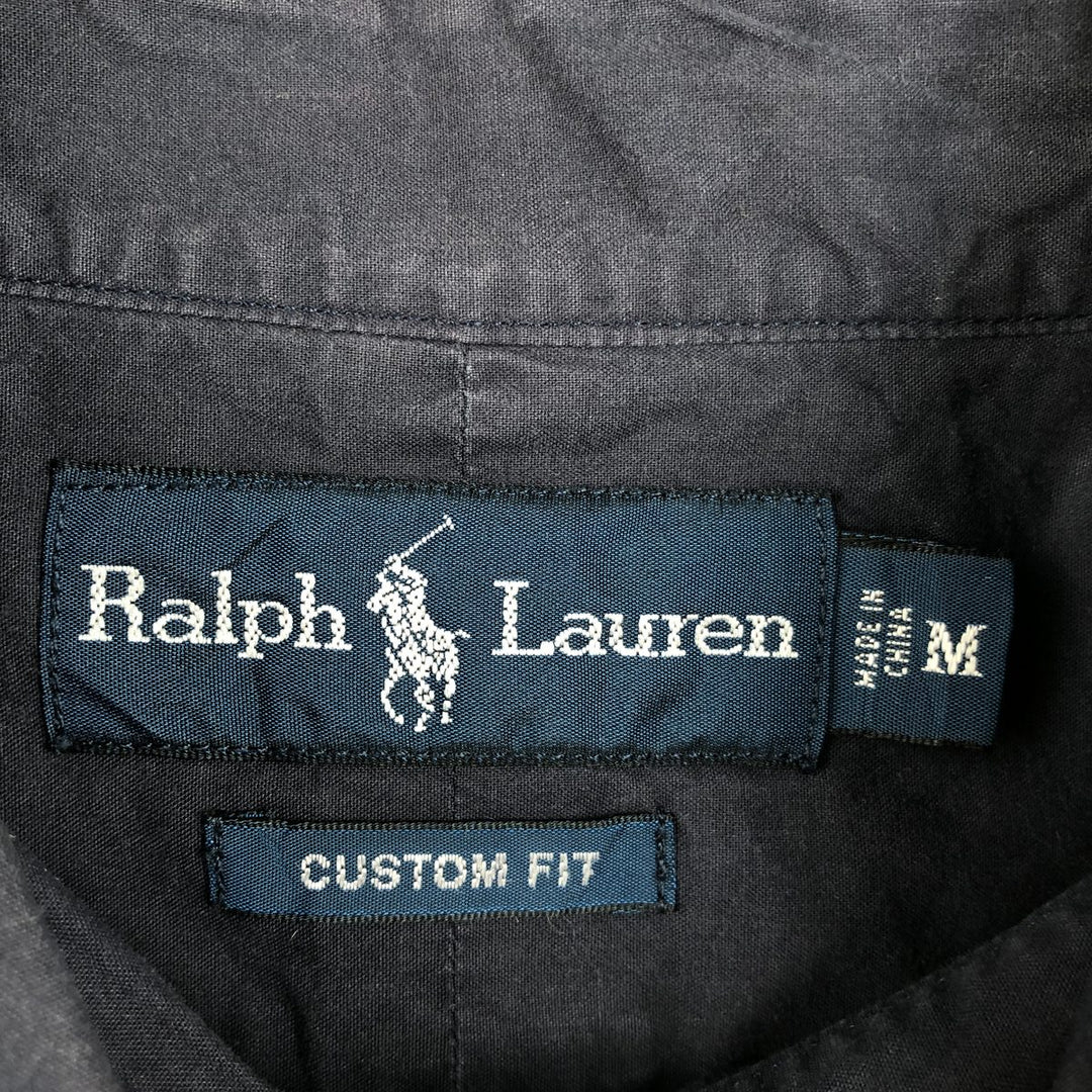 Ralph Lauren CUSTOM FIT short sleeve button down shirt, men's size M cotton navy blue type Vintage Second Hand